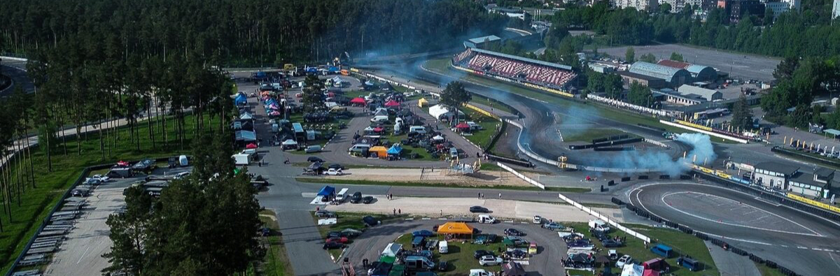 Bikernieku Trase drone view — circuit in the forest on the outskirts of Riga